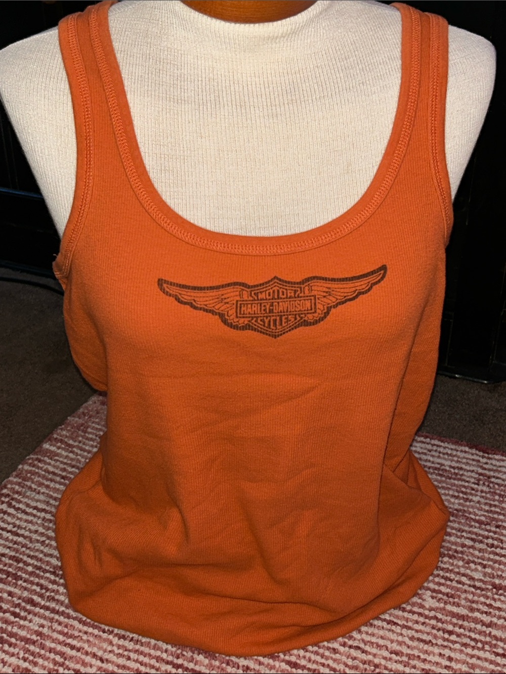 Harley-Davidson Orange Ribbed Tank with Winged Logo